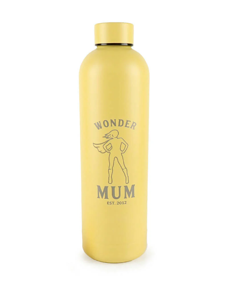 Wonder Mum Sunshine Yellow Personalised Engraved 750ml Matte Finish Water Bottle