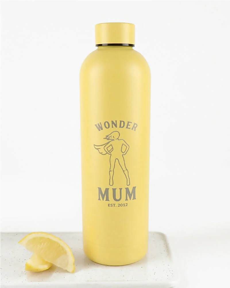 Wonder Mum Sunshine Yellow Personalised Engraved 750ml Matte Finish Water Bottle - Image 2